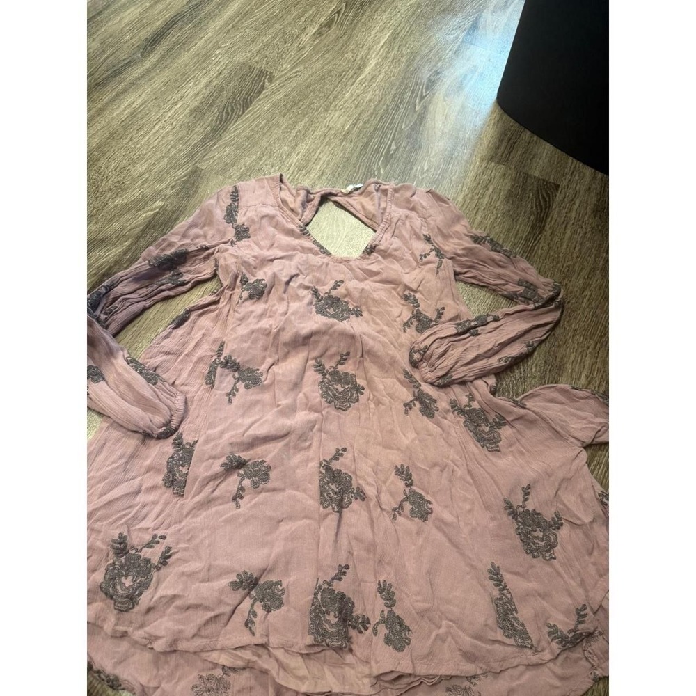 Free People Reign Over Me Embroidered Mini Dress Mauve Purple Boho Size XS